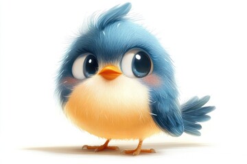 Obraz premium Cute blue bird character standing and looking curious with big eyes