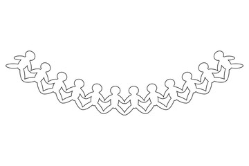 Black and white illustration of a paper chain human design, ideal for back to school coloring books and classroom crafts for kids.