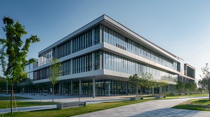 Obraz premium Modern office building with glass facade. Perspective view of modern office building.