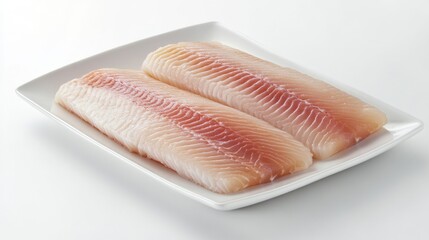 fresh fish fillet with clear shiny skin on white background