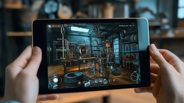 An educational app on a tablet providing an augmented reality experience for learning complex subjects