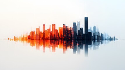 Fototapeta premium A Captivating City Skyline Bathed in Gradients of Red, Orange, and Blue Under a Soft Sky Glow
