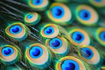 Obraz premium Closeup of iridescent peacock feathers showing vibrant colors