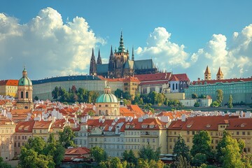 Obraz premium Prague castle dominating the skyline of prague on a sunny day
