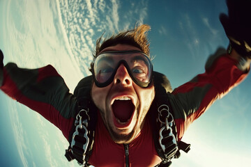 Man Skydiving with Excitement in Mid-Air