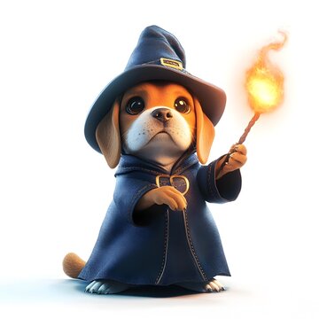 recommend clip art: Magical Beagle in Wizard Costume Casting Spells with Glowing Wand  Whimsical 3D of Enchanted