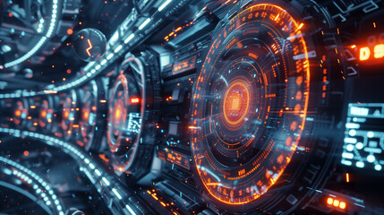 Futuristic abstract digital technology in blue and orange