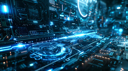 Futuristic digital circuitry with glowing elements
