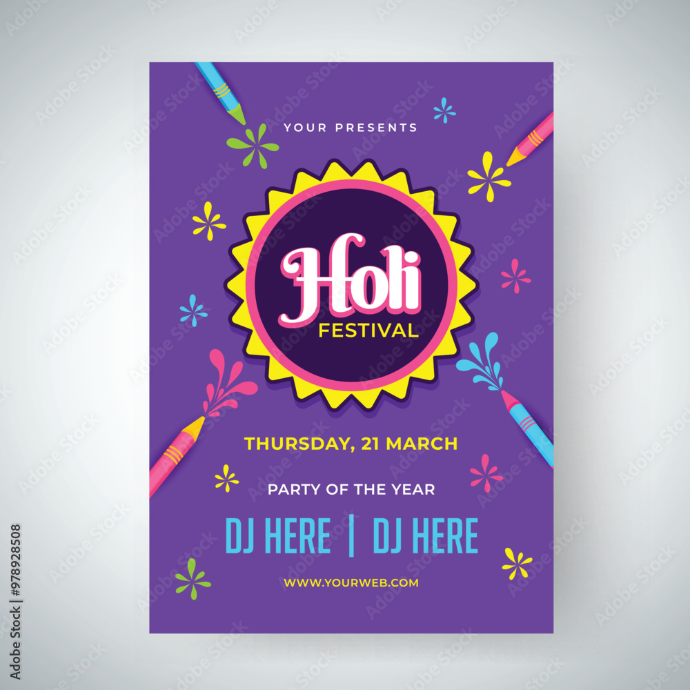 Canvas Prints Holi Festival celebration template or flyer design with time, date and venue details.