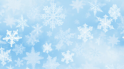 Snowflakes on a light blue background, festive atmosphere, winter theme, delicate patterns