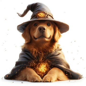 recommend clip art: Magical Golden Retriever Wizard in Glowing Rune Costume