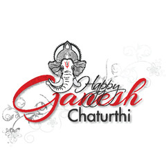 Happy Ganesh Chaturthi greeting card design with doodle style Lord Ganesha face on white background. Can be used as greeting card design.