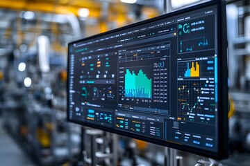 Obraz premium Digital Dashboard Showcasing Real Time Control Metrics in a Factory Environment