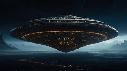 Obraz premium The luxurious yet haunting presence of an alien spaceship, blending opulence with dark mystery