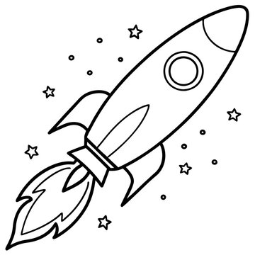 recommend clip art: rocket with galaxy outline coloring book page line art drawing