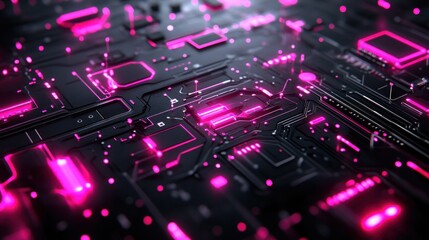 Obraz premium Futuristic Circuit Board with Glowing Pink Lines