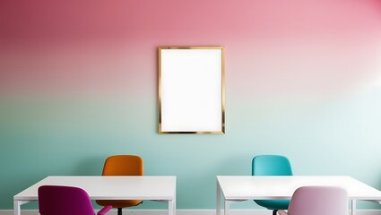 Frame with an blank space against a modern workspace,