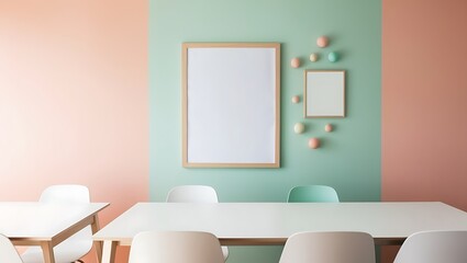 Frame with an blank space against a modern workspace,