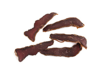 Armenian Basturma dried meat isolated on white. Top view.