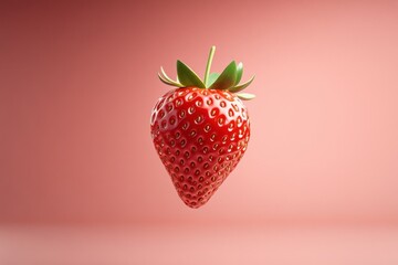 Captivating Strawberry in Mid-Air: A Glorious Dance of Freshness and Detail Against a Gradient Backdrop