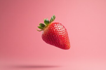 Captivating Strawberry in Mid-Air: A Glorious Dance of Freshness and Detail Against a Gradient Backdrop
