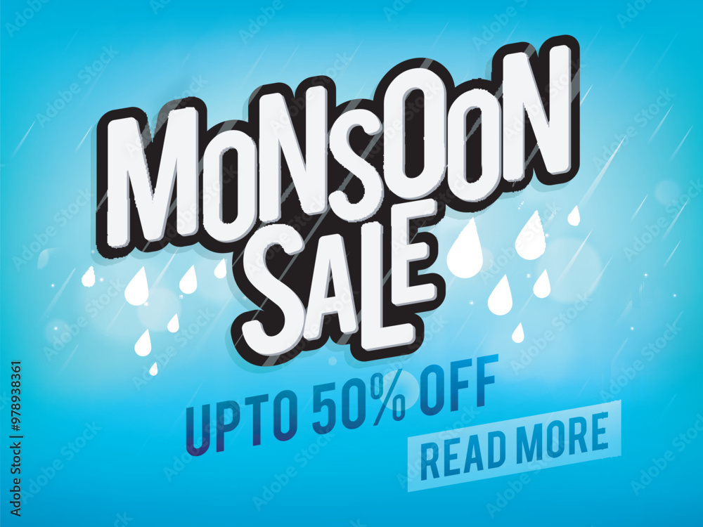 Sticker Monsoon Sale Poster, Banner or Flyer design.