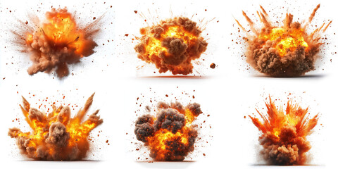 Collection set of explosions on transparent background cutout, PNG file. Many different design Mockup template for artwork