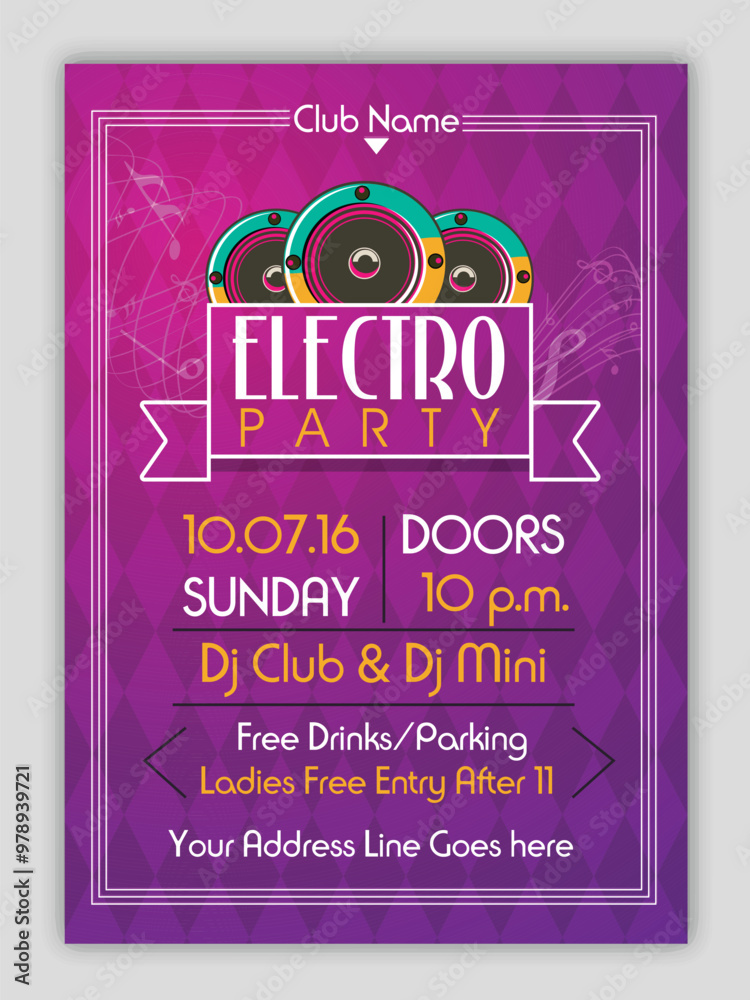 Poster Electro Party Flyer, Template or Banner design.