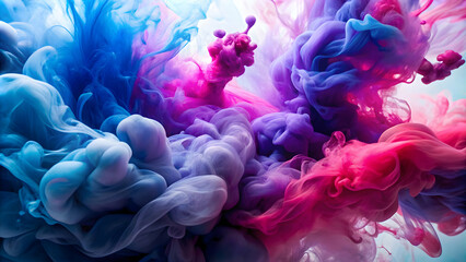 Fototapeta premium Abstract colorful ink in water background with purple, blue, and pink paint stains , ink, water, colorful, smoke, abstract, vivid