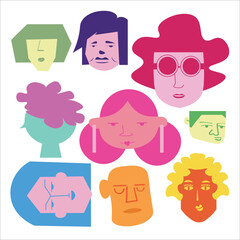 people's faces collection in flat style