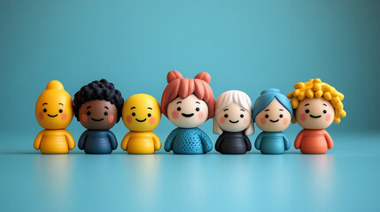 Row of cheerful diverse cartoon face icons with unique features