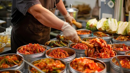 Obraz premium Korean making kimchi