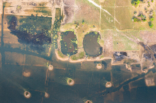 Aerial view of Brateak Krola Lake, Kampot, Cambodia