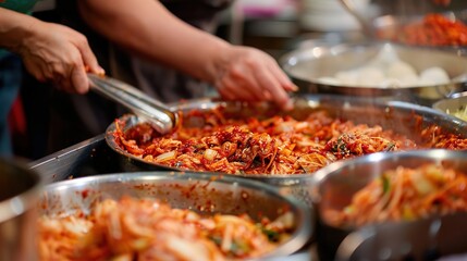 Korean making kimchi