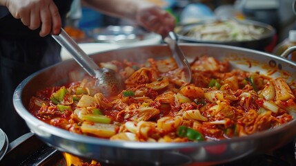Korean making kimchi