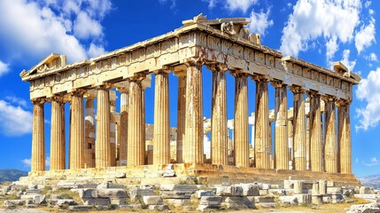 Naklejka premium Ancient Ruins of The Parthenon Temple on The Acropolis in Athens, Greece on a Sunny Day