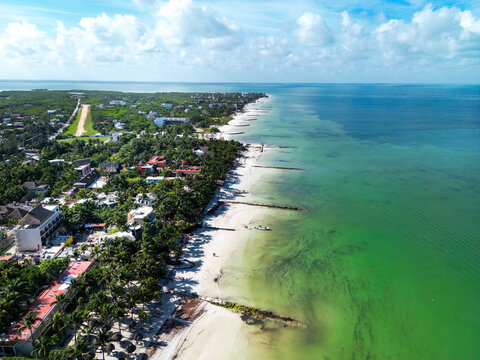 Aerial View of Coastline of Holbox, Quintana Roo, Mexiko