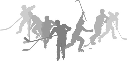 Silhouette ice hockey player set. Active sports people healthy players fitness silhouettes concept.