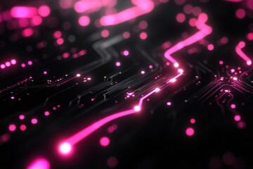 Pink Illuminated Circuit Board with Glowing Lines