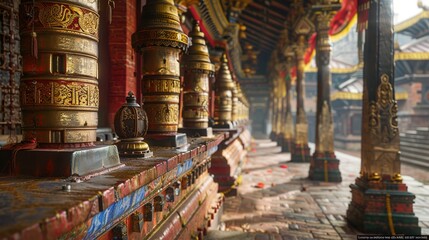 Fototapeta premium Nepalese prayer wheel in temple