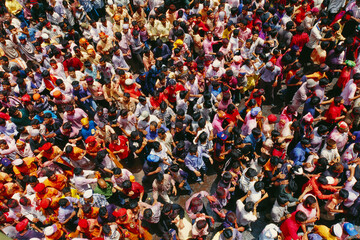 Aerial view of crowd at Ganesh ganpati Festival Elephant head Lord immersion visarjan, maharashtra, india