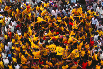 Aerial view of Dahi handi, Janmashtami Janmashtami gokul ashtami govinda festival