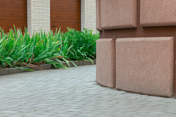 external construction design building close element wall brick beige color textured view with...