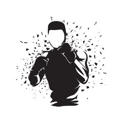 Fighter logo, boxing isolated vector illustration, ink drawing. Front view