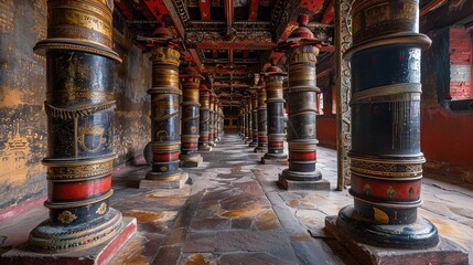 Nepalese prayer wheel in a temple