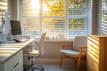 Sunlight Office with White Desk and Chair.