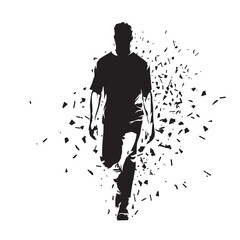 Young man walking forward. front view, abstract isolated vector silhouette. Ink drawing