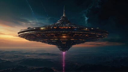 An alien vessel with dark elegance and sumptuous features, evoking both awe and unease