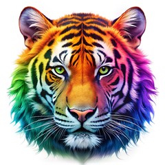 Tiger portrait in rainbow colors on a white background