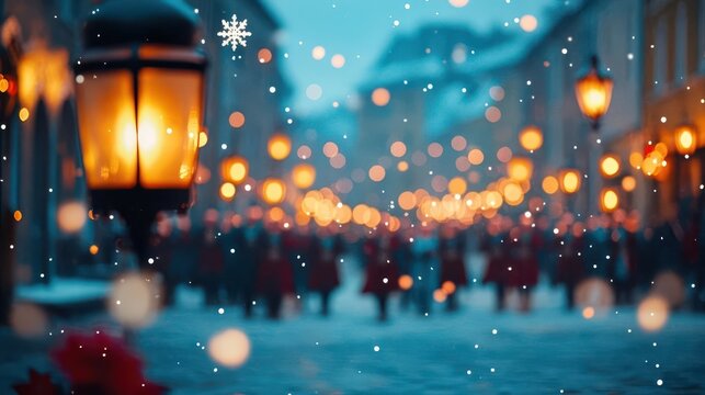 8 A joyful Christmas carol performance in a quaint town square, with singers dressed in Victorianstyle clothing, surrounded by glowing street lamps and snowflakes